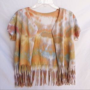 Tie Dye Fringe Kimono Top